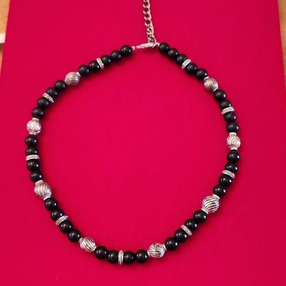 Napier Vintage Signed Black and Silver Bead Necklace - Picture 1 of 2
